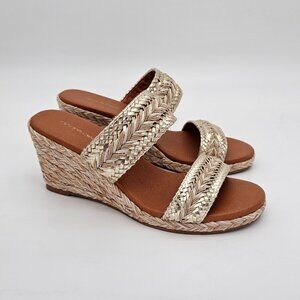 André Assous Gold Braided Wedge Sandals – shoes